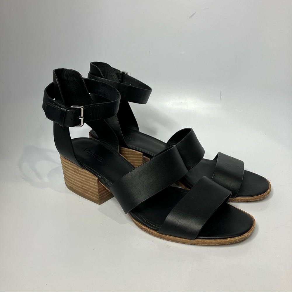 Vince black‎ leather strappy sandals size 10
